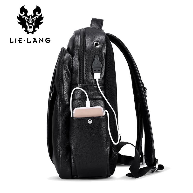 Mochila De Cuero LIELANG para hombres con carga USB externa para ordenador portátil bolsas de viaje estilo occidental Colegio Mochila femenina