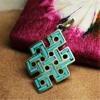

TBP097 Tibetan Endless Knots Amulets Nepal Brass inlaid Stone Pendants