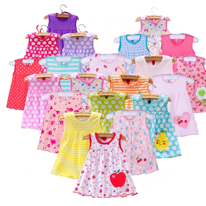 

2019 Summer Girls Dress Cotton Multi-style Sleeveless Baby Dresses Flowers Strawberry Snail Butterfly Apple Children's Clothing