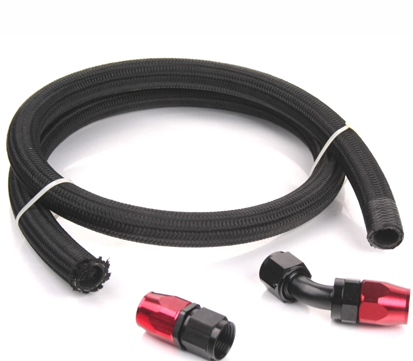 

AN8 8-AN NYLON & STAINLESS BRAIDED OIL/FUEL LINE HOSE 1 METER +STRAIGHT+45 DEGREE SWIVEL FITTING BLACK HOSE