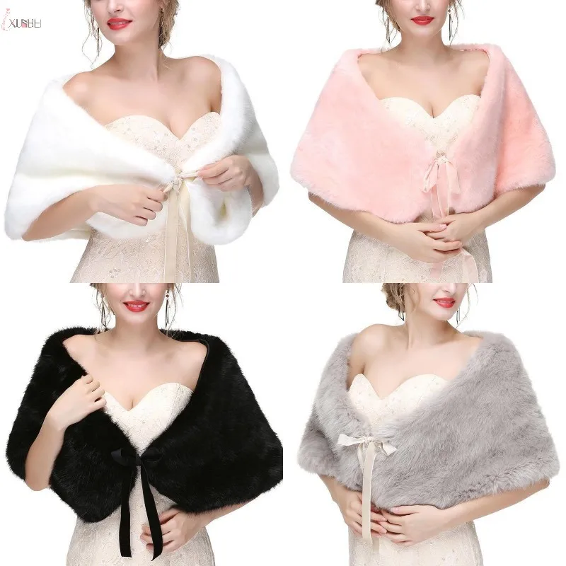 

Winter Women Bridal Wedding Bolero Shrug Faux Fur Shawl Wrap Cape Stole Warm Coat Wedding Accessories