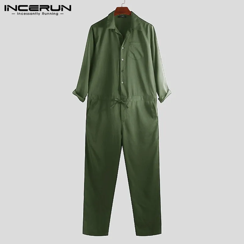 INCERUN Fashion Men Jumpsuit Long Sleeve Overalls Pockets Button Loose Casual Trousers Men Streetwear Rompers Plus Size - Цвет: Army Green