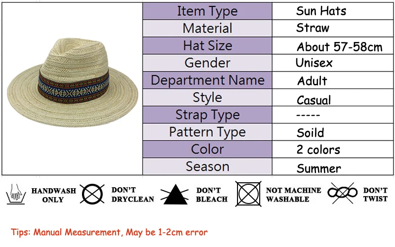 Summer Beach Sun Straw Panama Hat Men