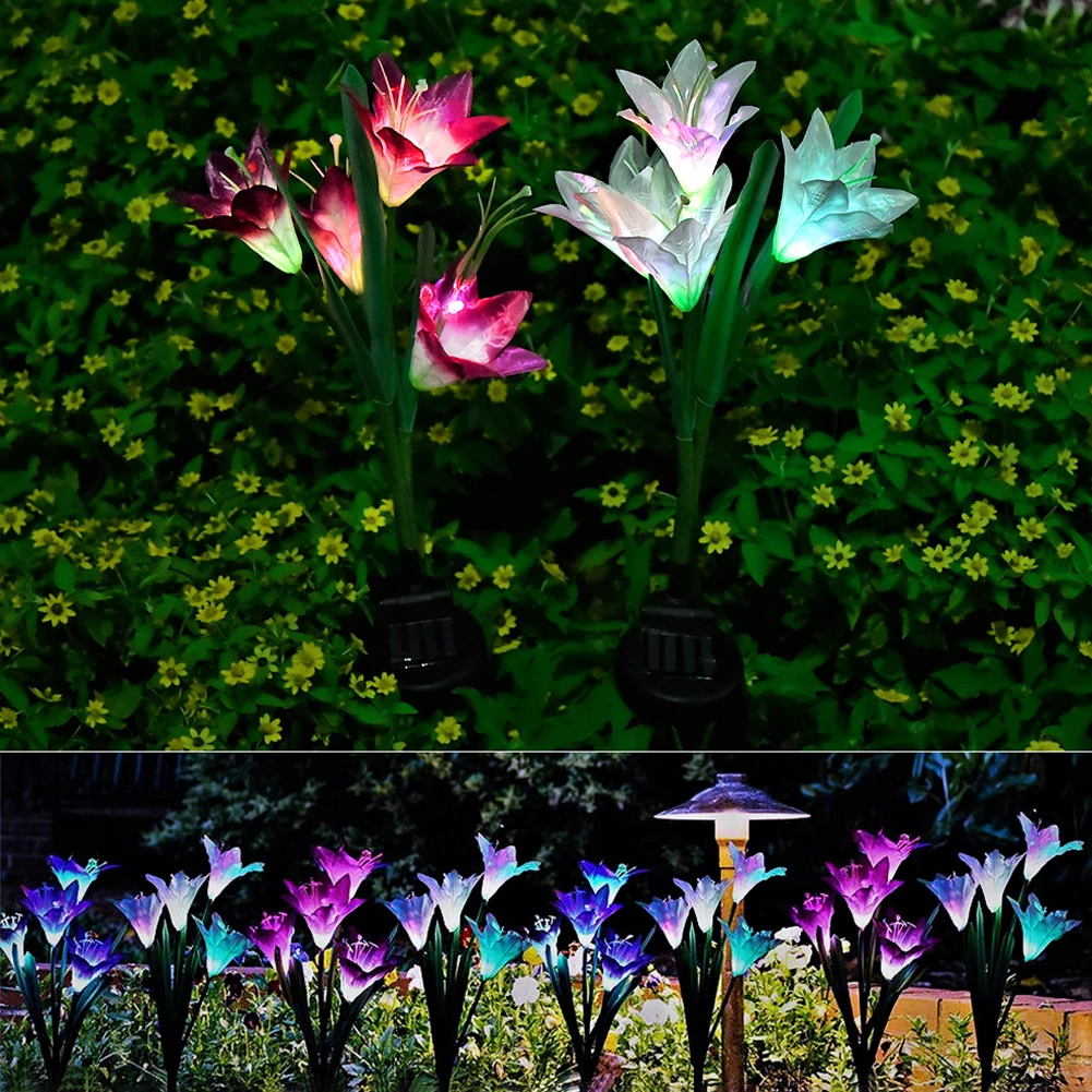 Solar Light Flower Lily Stakes Outdoor LED Garden Light for Night Lighting