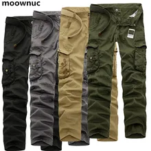 MOOWNUC новые мужские брюки карго Брюки военные повседневные брюки размера плюс хлопок легкие Длинные свободные карманы Карго брюки мужские