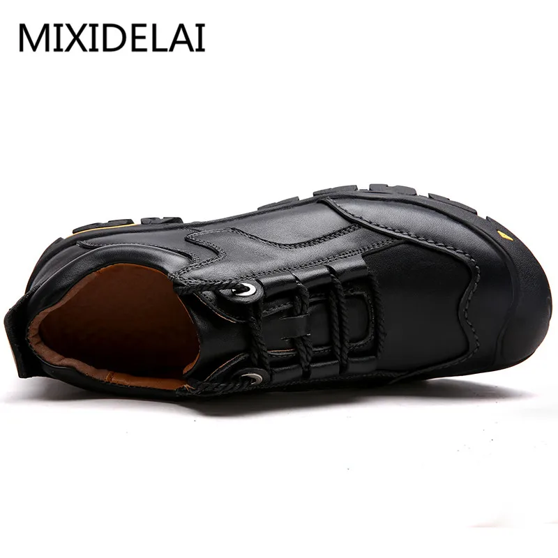 MIXIDELAI Durable Mens Safety Shoes Genuine Leather Oxford Shoes Waterproof Casual Shoes For Men Comfortable Work Sneakers Male