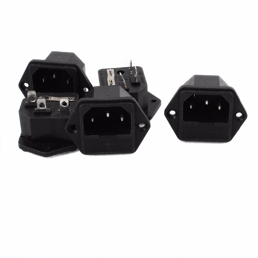 5Pcs AC 250V 10A 3 Terminals Screw Mounting Inlet Power Socket w Fuse
