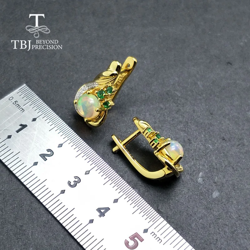 TBJ, новая застежка серьги с натуральным эфиопским опалом круглые 6 мм 1.5ct драгоценные камни прекрасные серьги серебро 925 пробы для девочек с коробкой