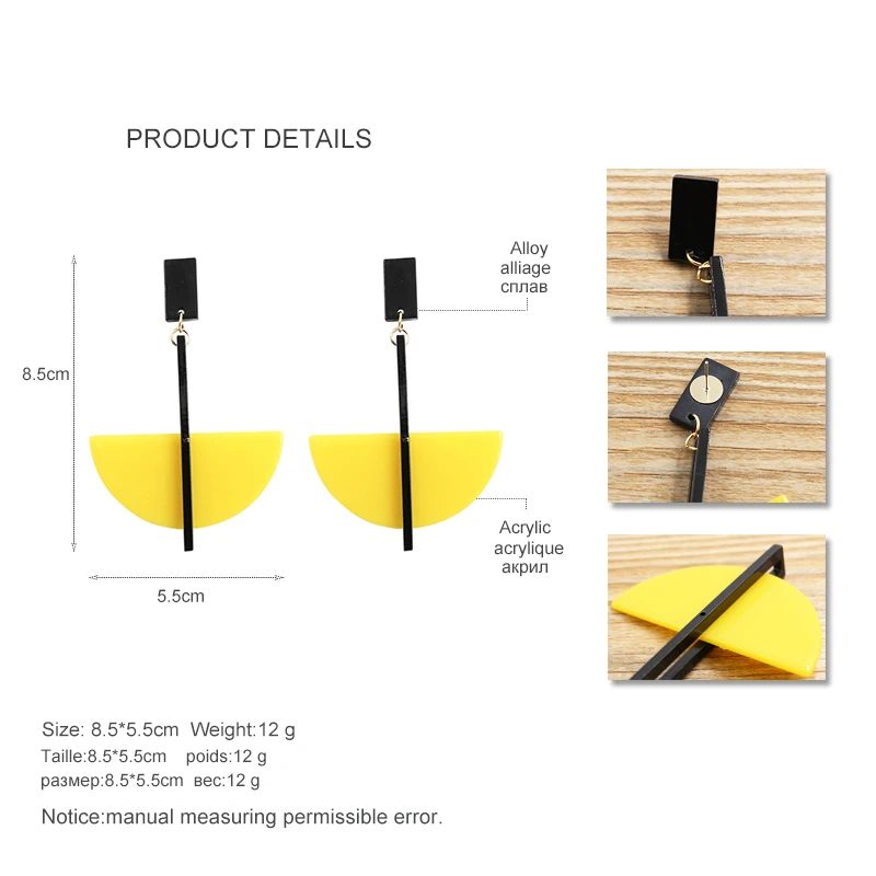 STRATHSPEY Висячие, геометрической формы серьги Модные украшения Женский акриловый Половина Cirlce Длинная летняя Подвеска Серьги желтый подарок
