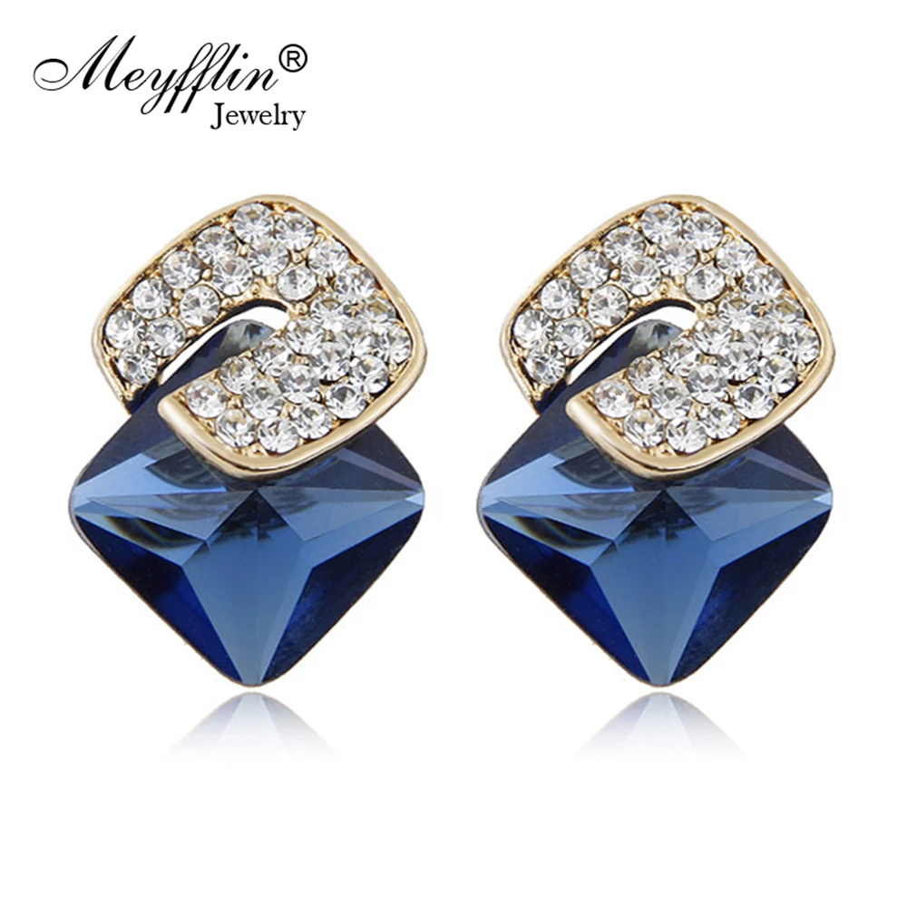 

Meyfflin Stud Earrings for Women Female Accessories 2019 Brincos Vintage Square Crystal Earring Fashion Jewelry boucle d'oreille