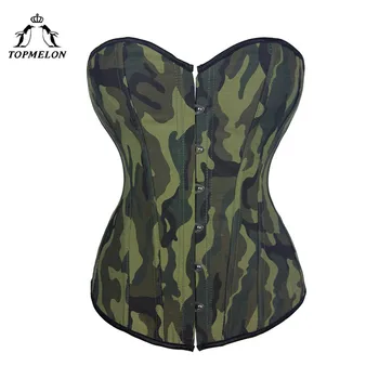 

TOPMELON Camouflage Corset Sexy Women Steampunk Gothic Bustier Corselet Green Army Military Lace Up Party Club Shows Corset Tops