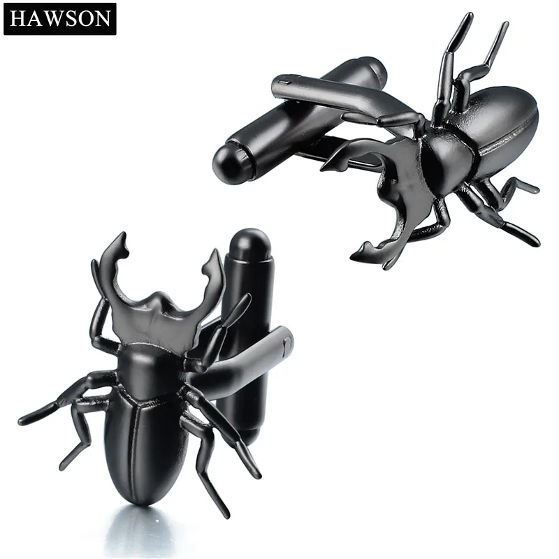 

HAWSON Beetle Cufflinks Black Animal Cufflinks For Guys Interesting Sharp Leg Cuff Button with Box