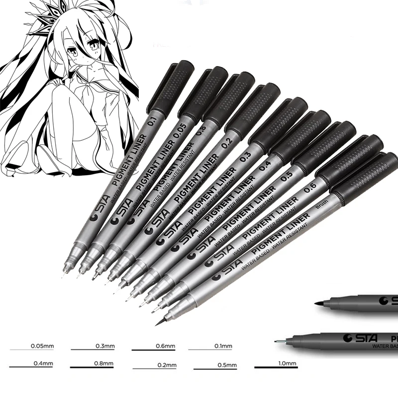 9 Pc Ensemble Noir Resistant A L Eau Croquis Pigment Crochet Ligne Marqueur Stylos Noir D Encre Art Fournisseur Dessin Stylos Manga Ecriture Brosse Aliexpress