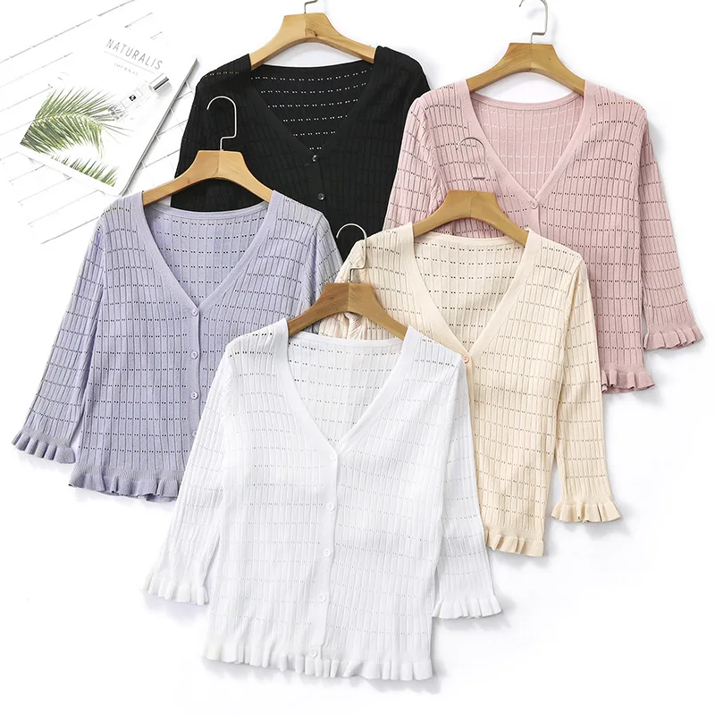 

sueter mujer invierno 2019 Summer Cardigan Sweaters Women Ice Silk Shawl Outside Coat Thin Short Jacket Pull Femme Kardigan
