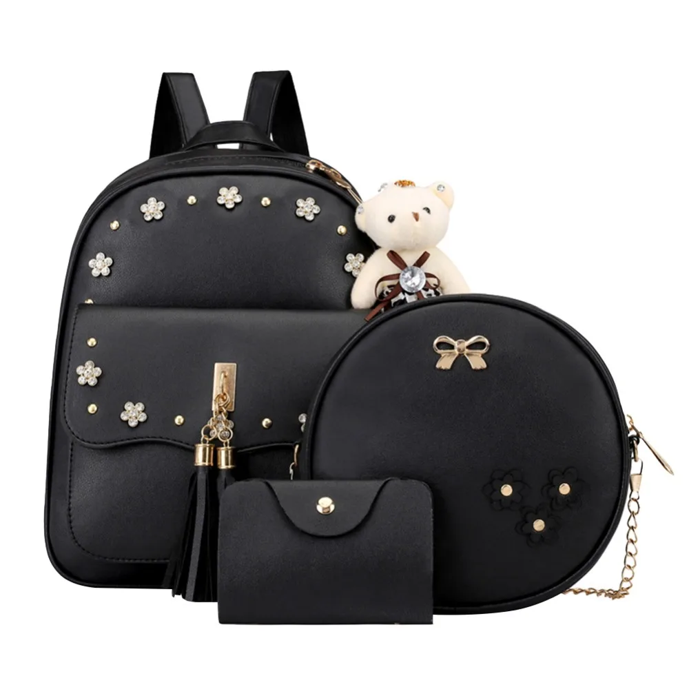 

3 Pcs/set Fashion Women Backpack Set Flower Print Chain Shoulder Bags Backpack with Card Bag Preppy Style Rucksack Mochila New