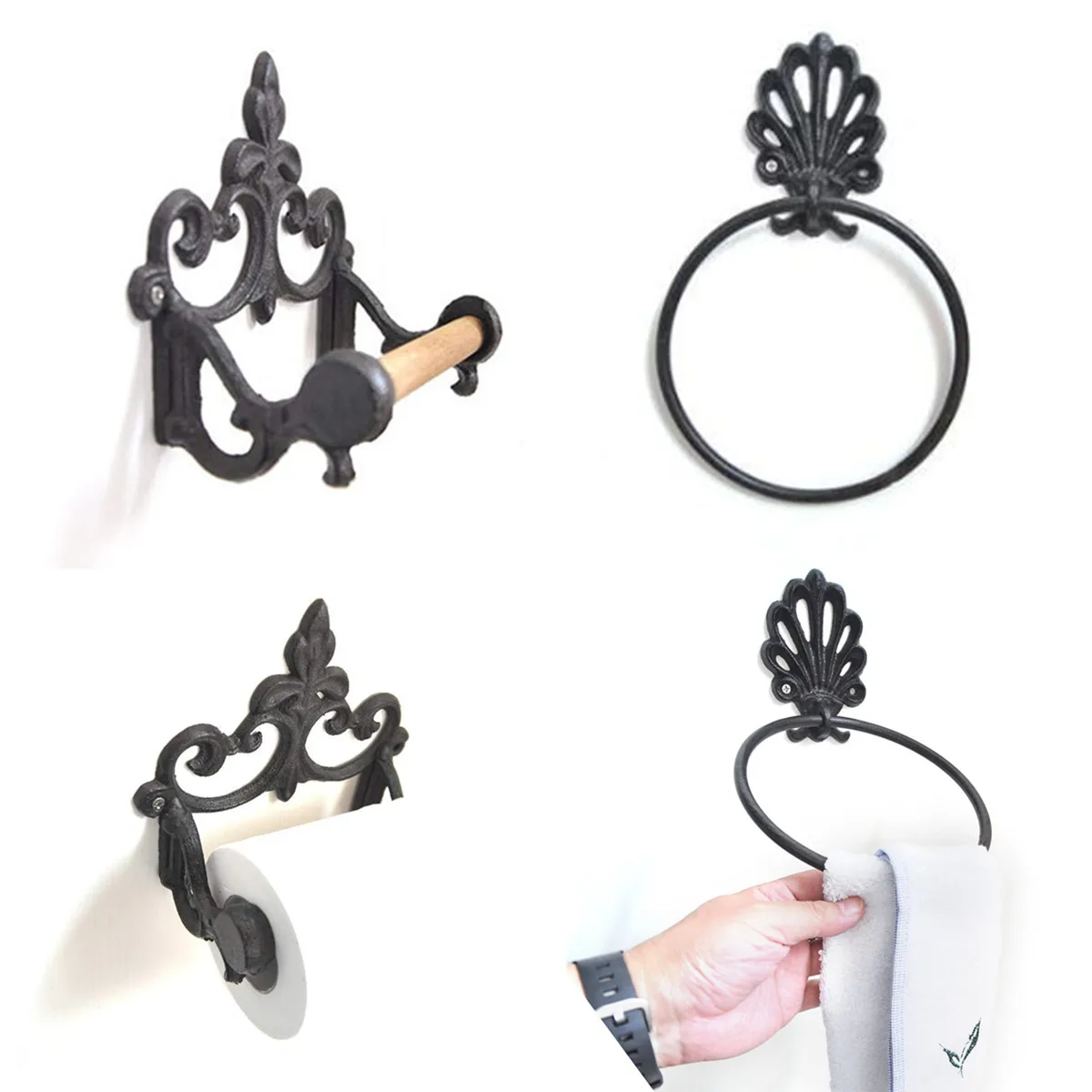 

Retro Vintage Toilet Paper Holder Cast Iron Rustic Toilet Paper Holder Black Tissue Holder Towel Rack Shelf Bathroom Accessories