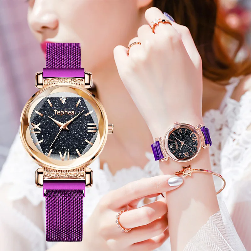 

Luxury Brand Women Flower Watch Fashion Starry Sky Ladies Quartz Clock Magnet Buckle Female Waterproof Wristwatches Dropshipping