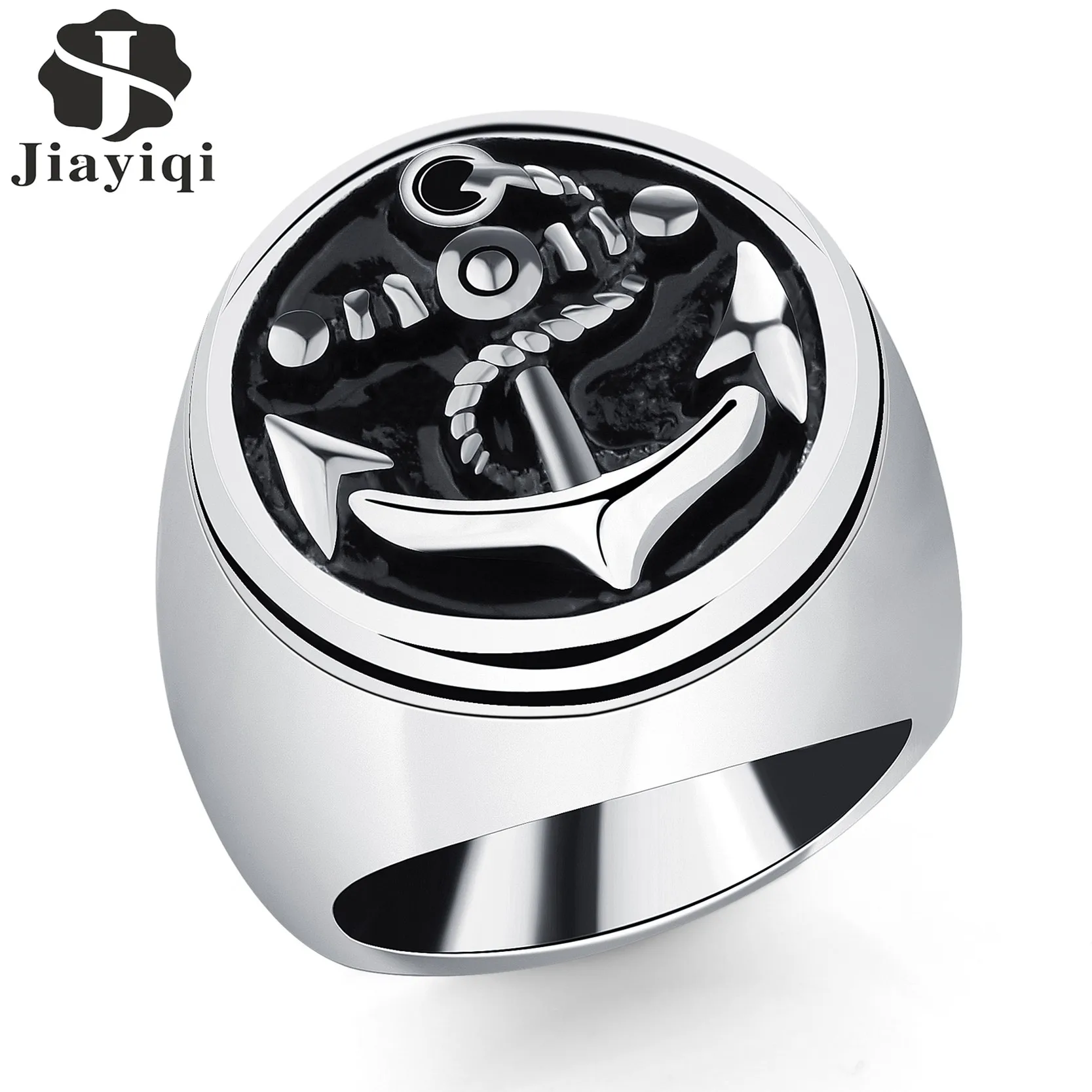 

Jiayiqi Vintage Round Anchor Ring For Men Stainless Steel Soldier Military Ring Personality Punk Jewelry High Quality for Party