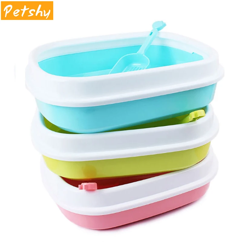 

Petshy Semi Enclosed Pet Cat Bedpans Sand Basin Puppy Kitten Color Plastic Detachable Anti Splash Oval Cat Litter Basin Toilet