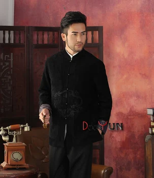 

Free Shipping Chinese Tradition Men's Velour Embroider Dragon Jacket Thin Wadded Jacket Warm M L XL XXL 3XL DY04