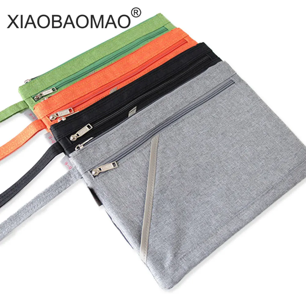 

XIAOBAOMAO Zipper file bags A4 Size Canvas Document Bag for Offices Supplies School 3 layer large capacity and handle design