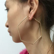 80 мм сплав большой шестигранник серьги-кольца для женщин модные ювелирные изделия панковские массивные серьги золотые серебряные цвета UKMOC