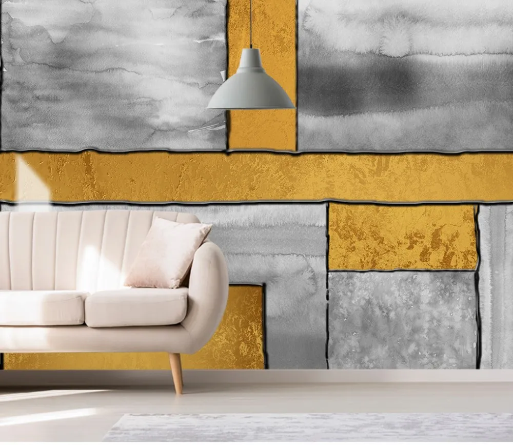 

Free Shipping Minimalist Personality Abstract Geometric Square Ink Golden Custom 3D Wallpaper Deco Wallpaper Wall Mural