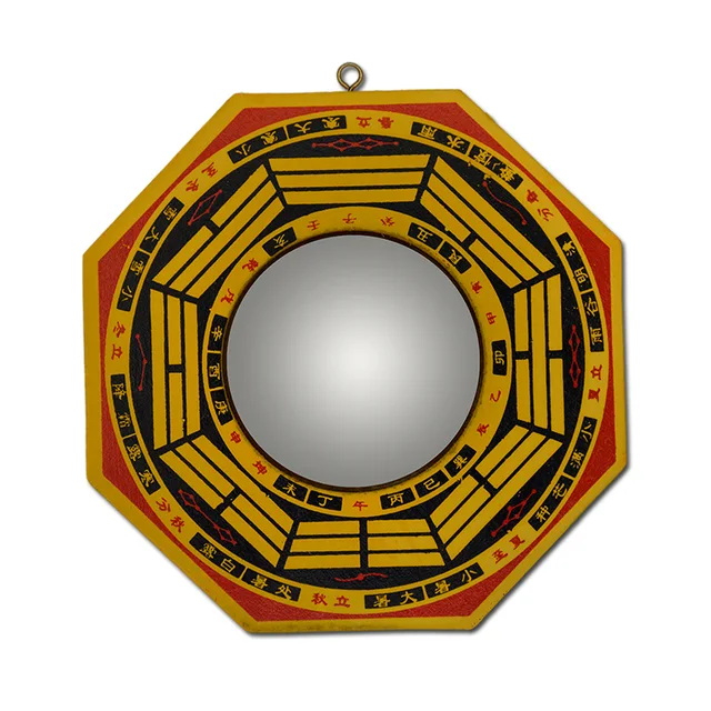 Feng Shui Yellow Wood Concave Convex Bagua Mirror Wall Hanging The 8