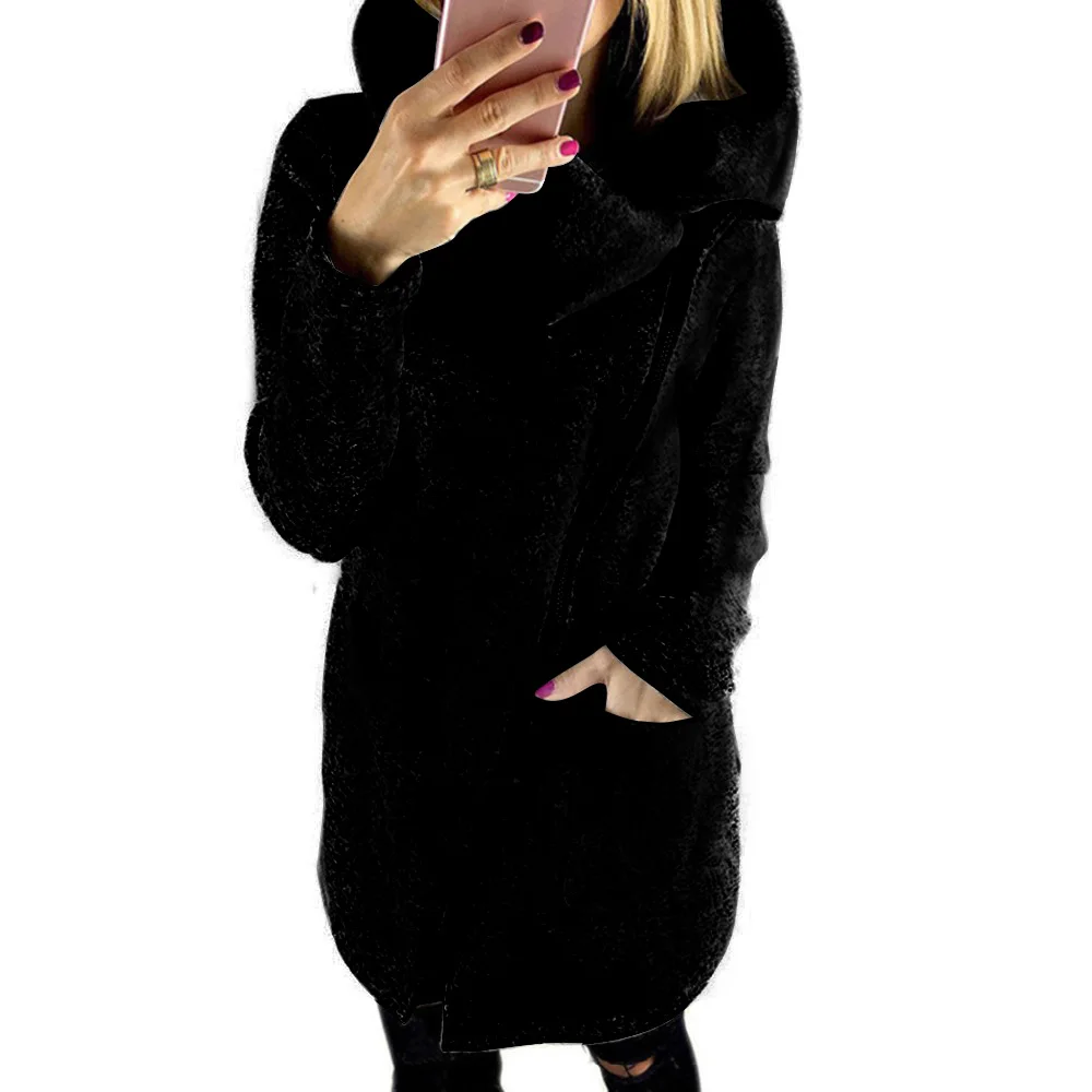Женские куртки с длинным рукавом, повседневное приталенное хлопковое пальто, Длинная женская зимняя верхняя одежда, пальто с боковой молнией - Цвет: BLACK