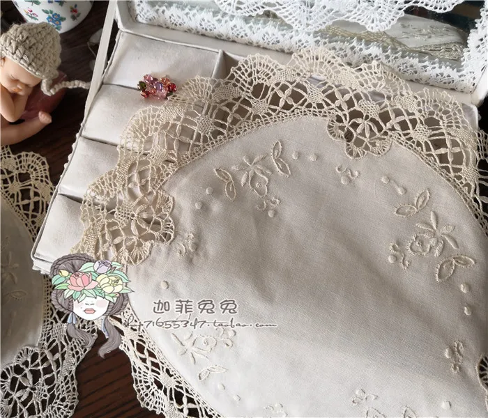 6pcs/Pack White&Ivory Round Shape VGOLSUN Europe Style 100%Cotton Vintage Battenburg Embroidered Mats&Pads With Size30x30cm