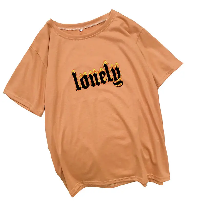 Женская футболка LONELY FRAME с буквенным принтом, женская летняя Свободная Повседневная Уличная футболка Tumblr в стиле Харадзюку, топы DIY, футболка Femme - Цвет: dark khaki