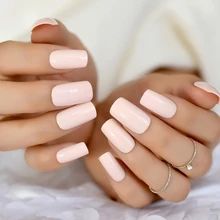 Faux ongles carrés rose sucre, extensions d'ongles longs et moyens à faire soi-même