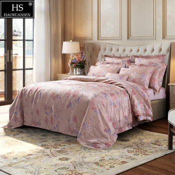 

Pastoral Style Peony Pattern Queen King Size Champagne Pure cotton Jacquard Bedding Set 1 Duvet Cover 1 Bed sheet 2 Pillow case