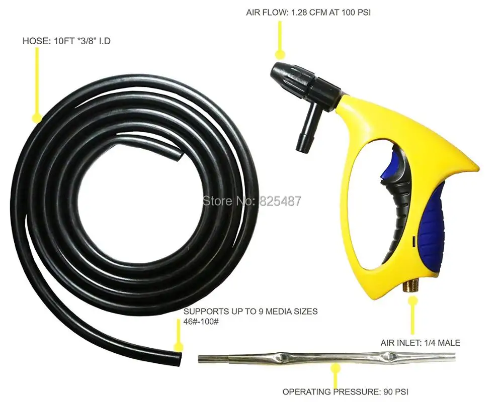 LEMATEC Abrasive Air Blasting Gun With Hose Pneumatic Sandblaster Gun Basting Cleaning Tool Taiwan Made Ergonomics Power Tool