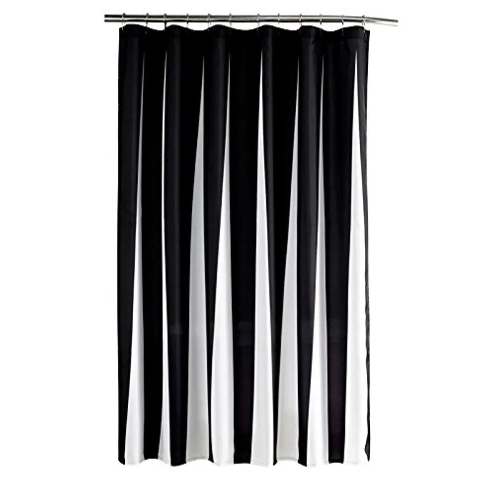 Memory Home Striped White and Black Fabric Shower Curtain Waterproof Polyester Bathroom