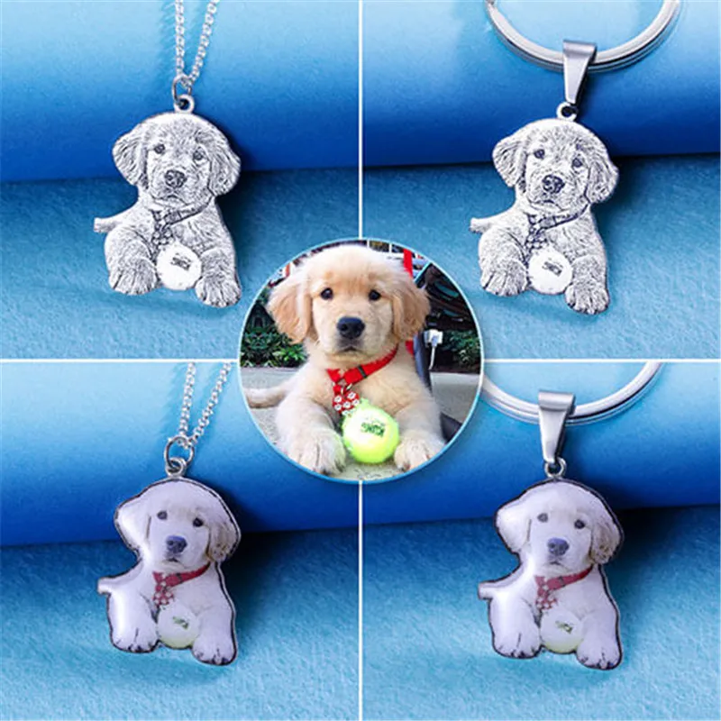 

Custom Personalized Pet/Cat/Dog Photo Silver Necklace Pendants Personalized Engraved Photo Necklace Photo