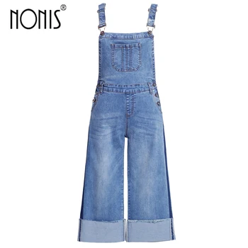 

Nonis 2017 Brand Design overalls women jeans wide leg casual loose femme pantalon Lady's Hip push up calf-length jumpsuit