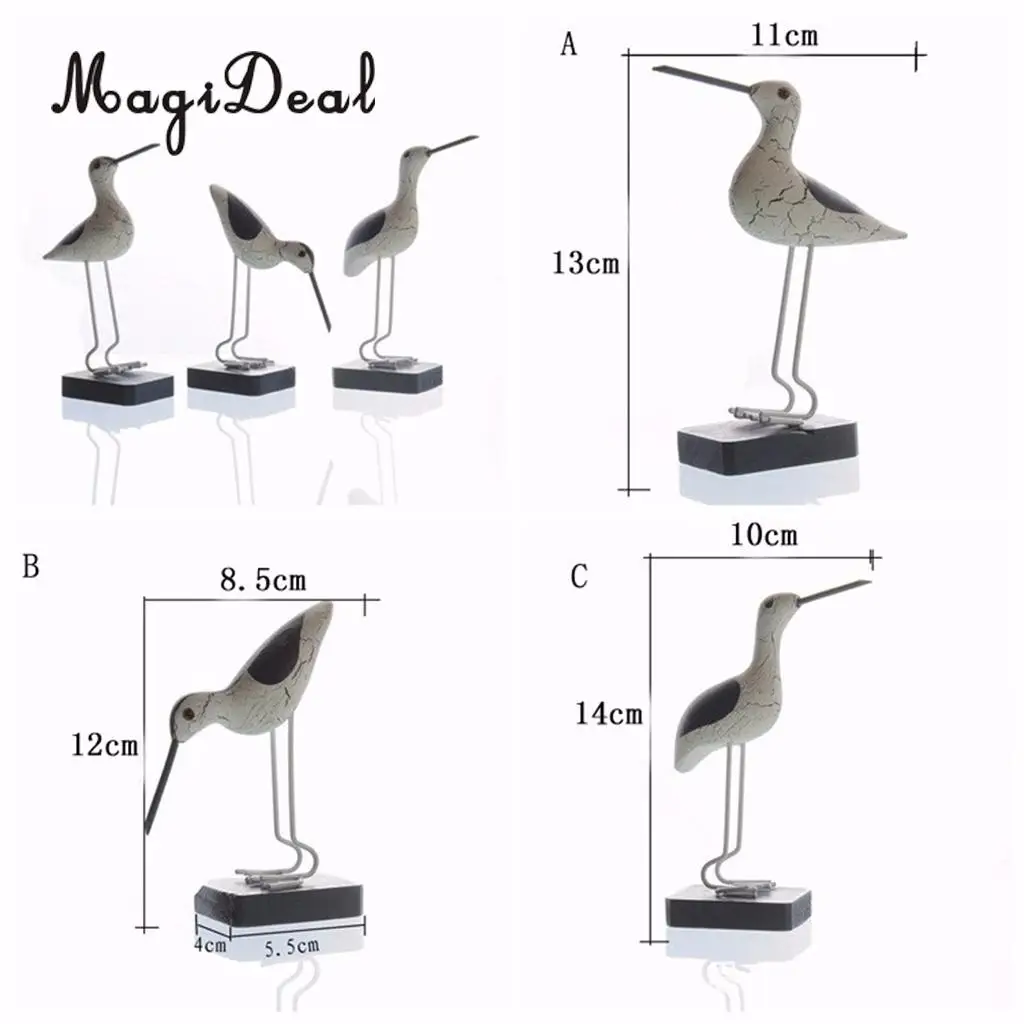 MagiDeal 3Pcs Mediterranean Wooden Nautical Seagull Model Decor Home Office Living Room Hotel Table DIY Desktop Ornament Gift
