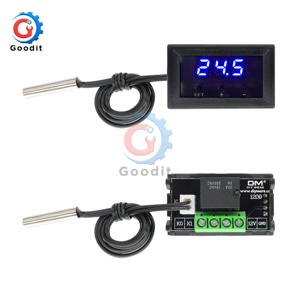 DC 12V W1209 Digital Thermostat Temperature Controller Regulator Thermoregulator Incubator NTC Sensor Meter Case heat cool temp