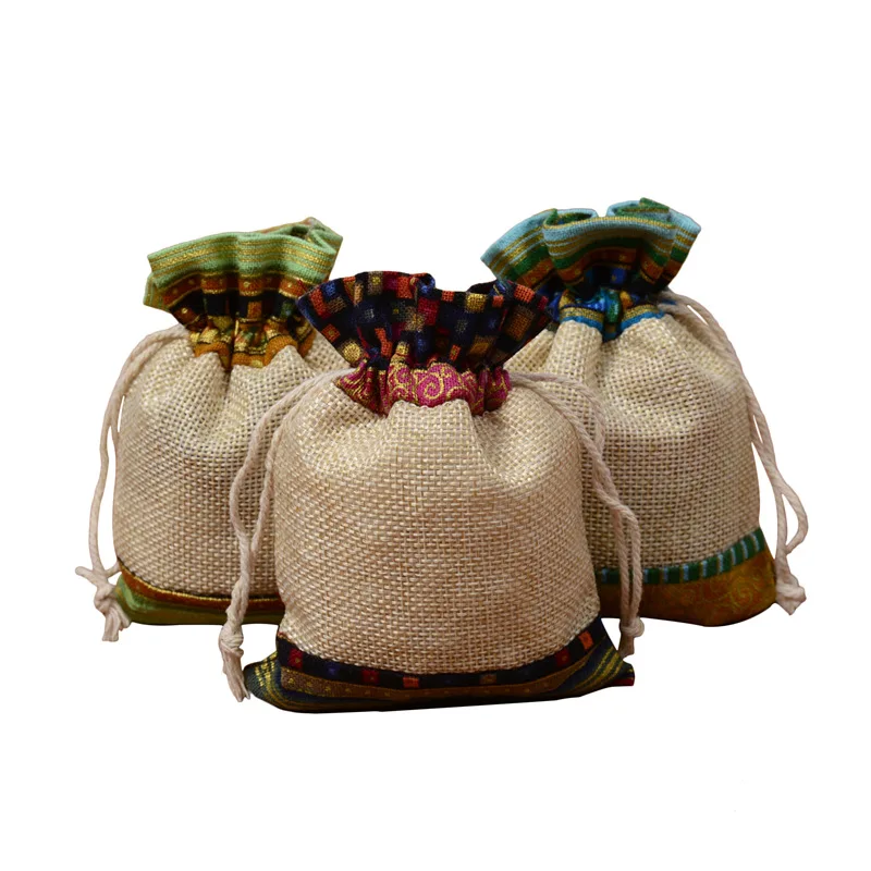 10x12cm Chinese Style Cotton Drawstring Bags Pouches Jewelry Gift Bags