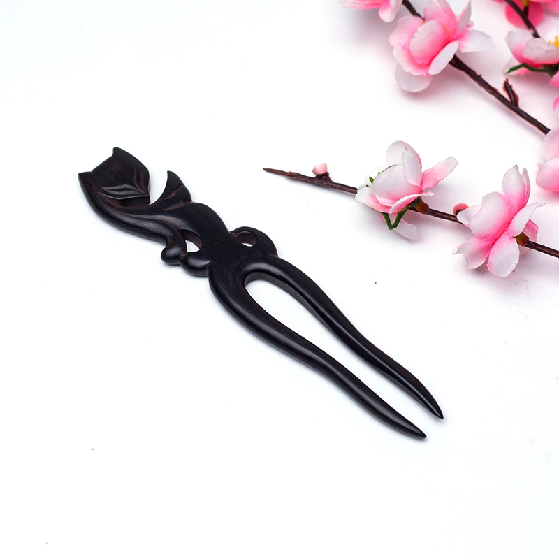 Этнический Очаровательный Черный Лисий китайский сандаловое дерево ручная резная палочка для волос для женщин с натуральной ручной работы винтажная Женская Модная бижутерия