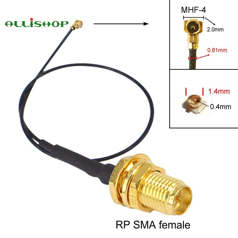 

2Pcs IPX IPEX U.FL MHF4 to RP SMA Female (Male pin) RF Pigtail Jumper Cable 0.81mm for PCI WiFi Card Wireless Router