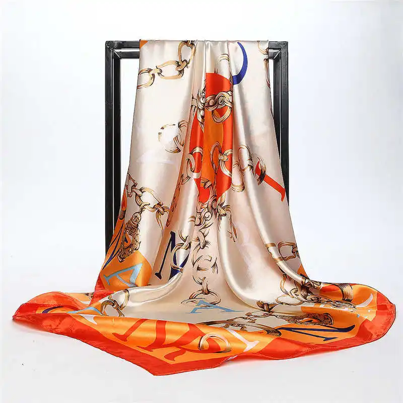Летний Шелковый шарф, женский роскошный дизайнерский Бандана с кисточками, винтажный атласный квадратный мусульманский хиджаб, шарфы, богемные шали - Цвет: orange red