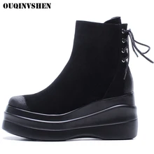 OUQINVSHEN Round Toe Flat Women Boots Casual Fashion Platform Women Ankle Boots 2017 New Winter Zipper Ladies Boots Shoes