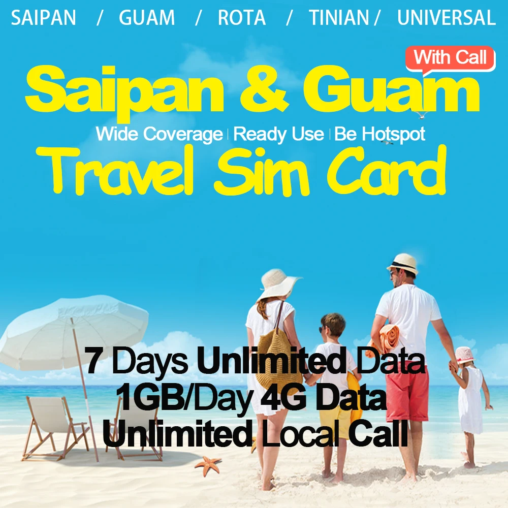 

Mewfi IT&E Saipan Guam Travel Sim Card 7 Days Unlimited Data 1GB/Day 4G Data+Unlimited Local Call Native Mobile Phone Sim Card