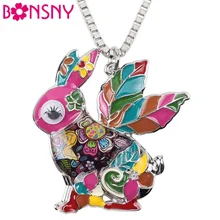 Bonsny Maxi эффектное ожерелье из металлического сплава с изображением животных кролика Цепочка Воротник Подвеска мода новая эмаль ювелирные изделия для женщин