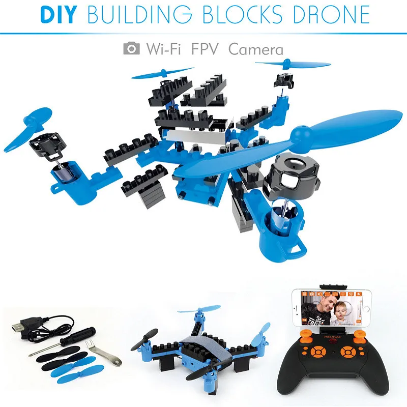 2.4G DIY Building Blocks Drone(6-Axis Gyro) with HD wifi FPV camera RC Drone Model children assembl