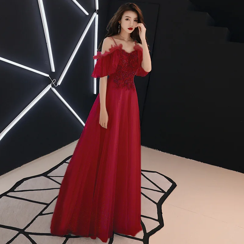 Китайский стиль элегантное вечернее платье на бретелях, с открытыми плечами платье трапециевидной формы на шнуровке платья для вечеринки с аппликациями Размеры S-XXL