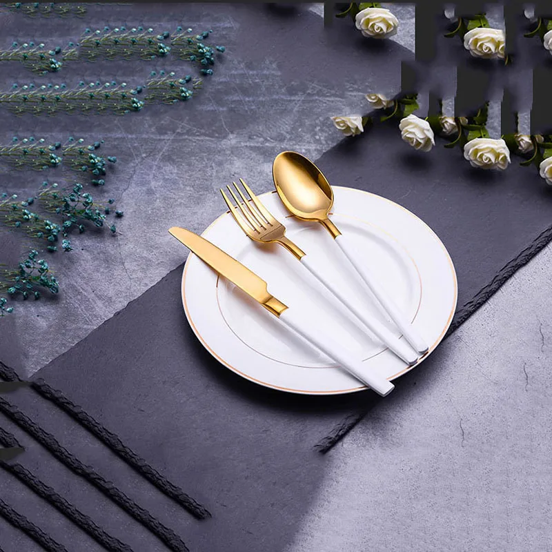 

304 Stainless Steel Western Cutlery Cutlery Set Noble Dessert Fork Knife Plates and Cutlery Kitchen Food Tableware Gold Black