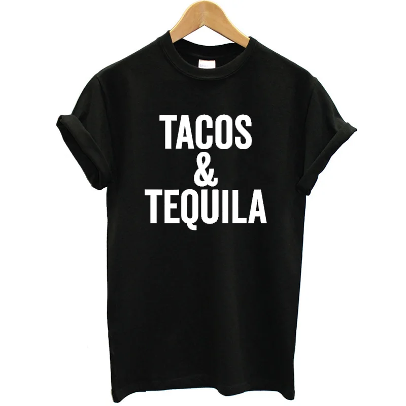 Модная футболка женская Tacos Tequila забавная с коротким рукавом круглым вырезом